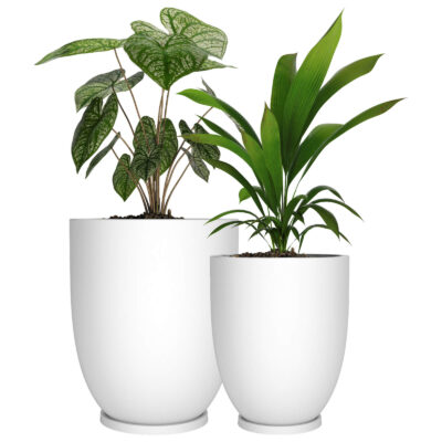 Set De Macetas Linea Copa 55 Y 70 Con Plato - Blanco