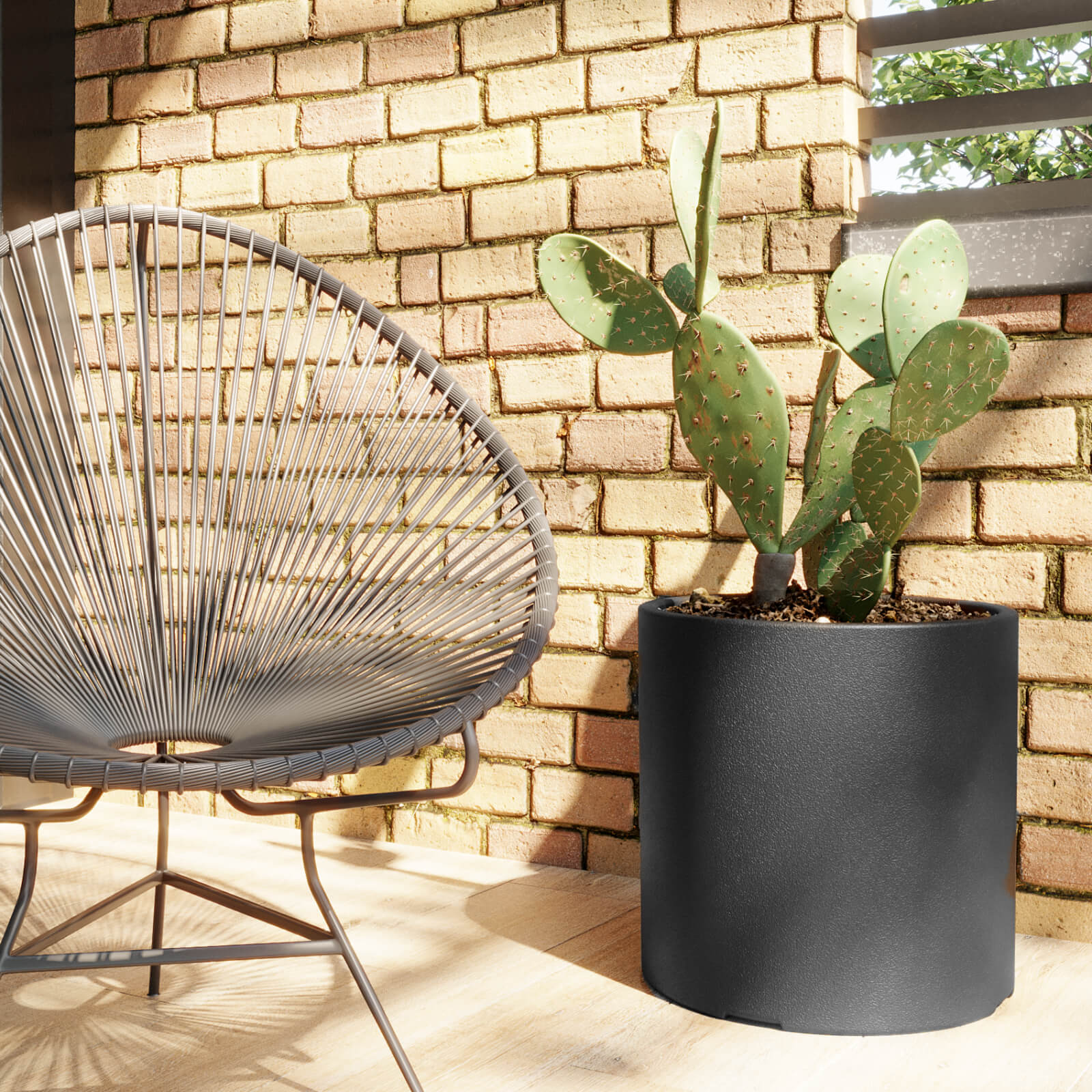 MACETA DE PLASTICO GRANDE AMALFI CILINDRO 40 NEGRO 1