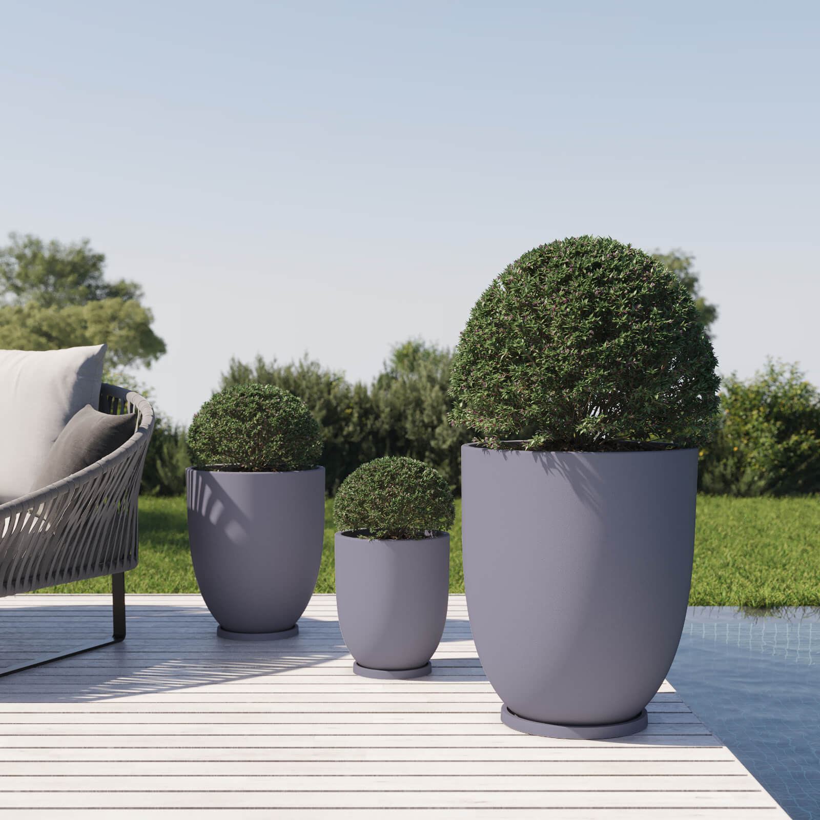 Maceta de plástico grande Amalfi Copa Conjunto con plato color gris grafito 1