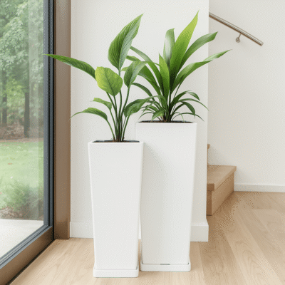 Set De Macetas Línea Piramidal 55 y 70 Con Plato